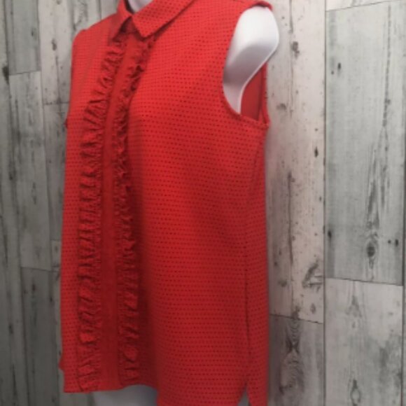 Karl Lagerfeld Red Black Polka Dot Ruffle Blouse S - Picture 2 of 6